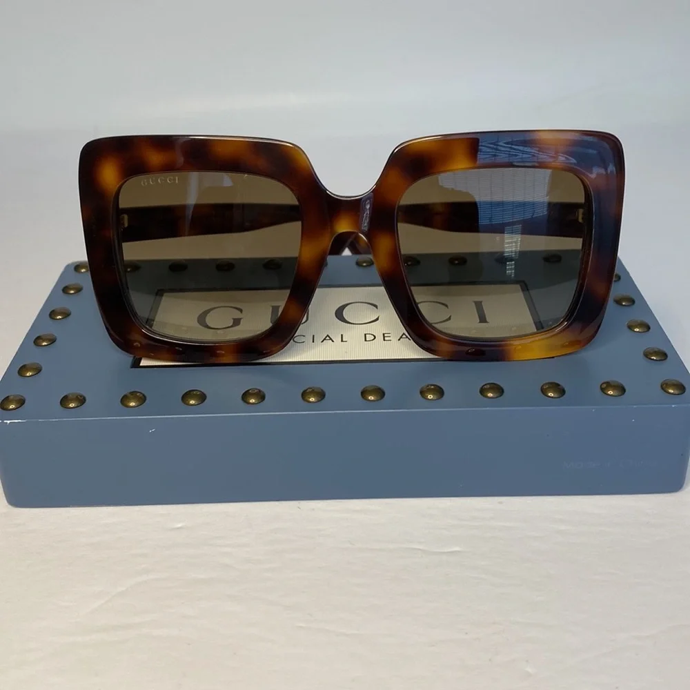 New - Gucci Oversized Square Havana Brown GG0328s 002 Sunglasses